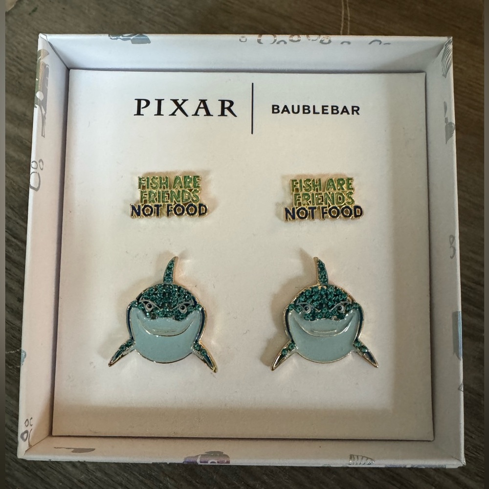 Disney BaubleBar Pixar Finding Nemo Bruce Fish are Friends Not Food Earrings